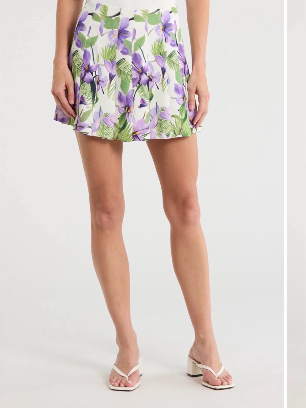 Alice + Olivia White Mini Skirt with Purple Floral Print